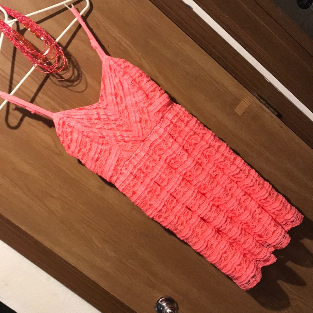 Vanity Bright Coral 2Tone Lace Summer Dress NWT
